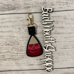 *Backstitch Bruja Valloween Keychain Purse Charm Clip Heart Eyes Candy Corn